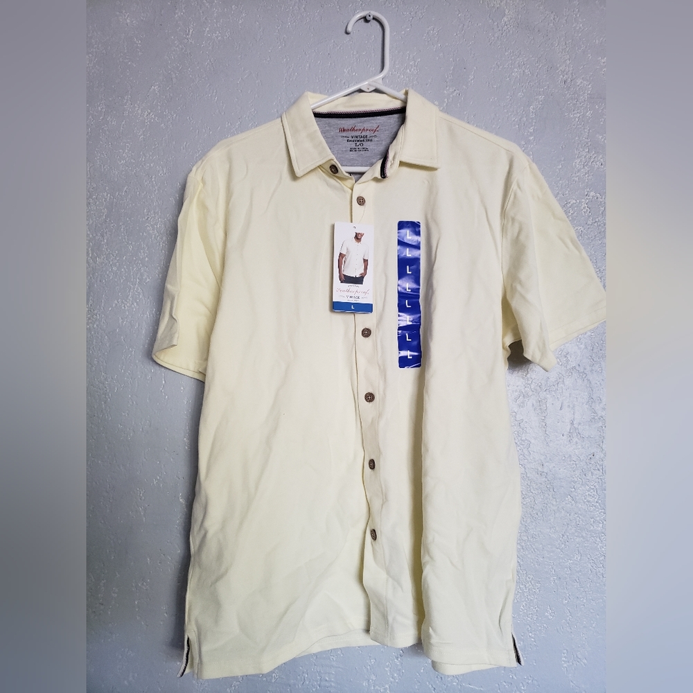 NWT Weatherproof Vintage men's  short sleeves button-up  Ivory Dress shirt S L